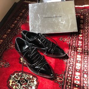 Siggerson & Morrison Patent Leather Oxfords with Metal Stud Decoration